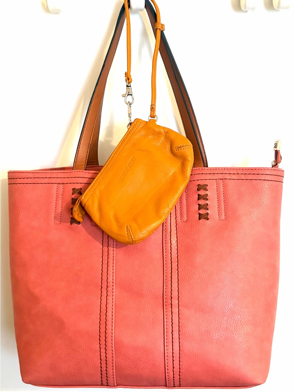 Montana West Coral Tote + Alison Scott Leather Wristlet Bundle